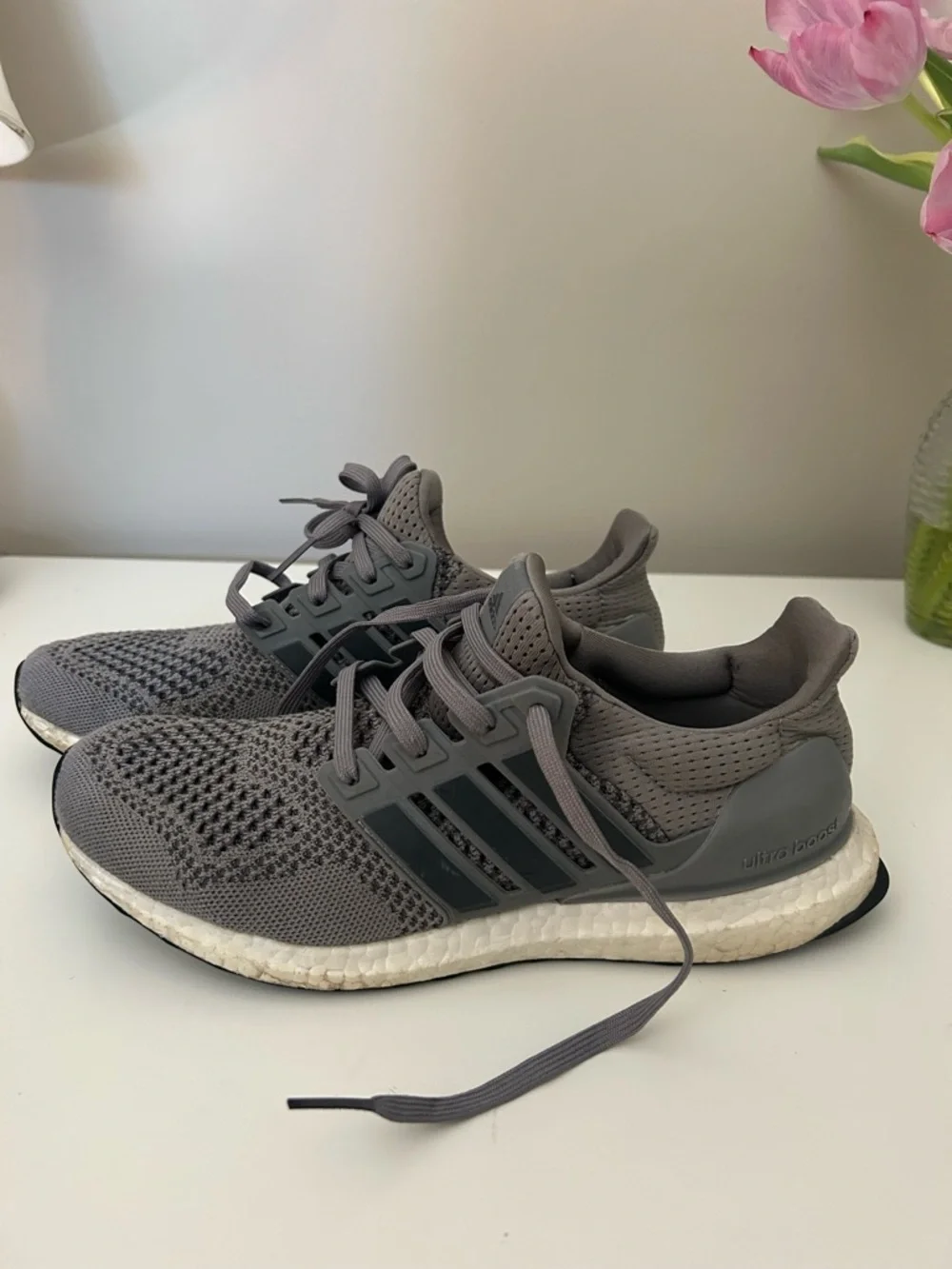 adidas Grey UltraBOOST Knit Running Shoes